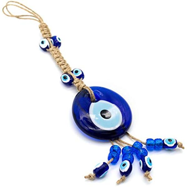 Blue Glass Evil Eye Amulet with Small Beads