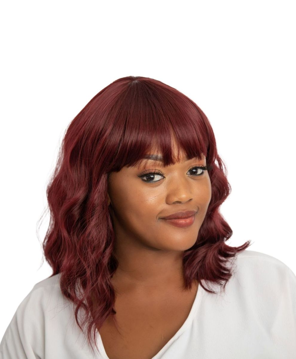 Synthetic 16" Wavy Wig with Fringe Maroon Shop Today. Get it