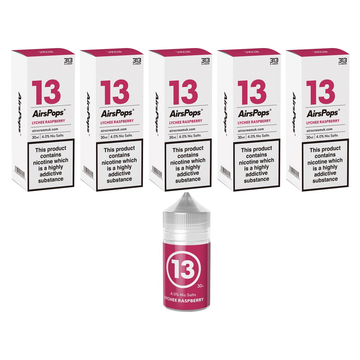 Airscream 5 Pack ELiquids Lychee Raspberry 30ml 4 Nic Salts