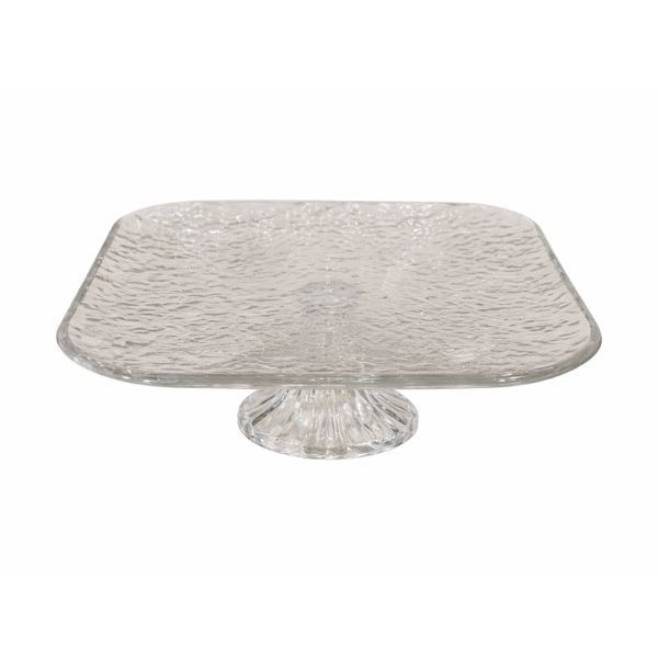Glass Square Cake Stand Pedestal Serving Plate Dessert Display