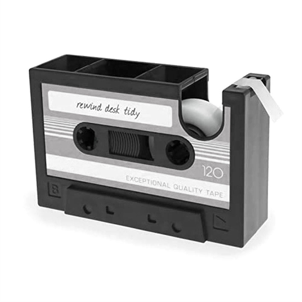 Tape Dispenser Pen Holder, Retro Cassette Tape Dispenser,Gray-Black