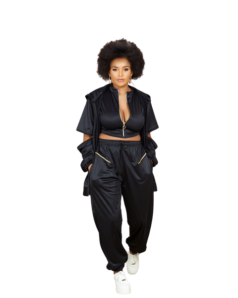 Selphies 5 Piece Loose Fit Madiboseng Robot Tracksuit Set-SometimeO Black