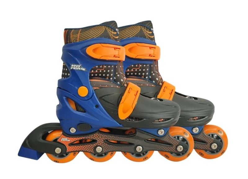Adjustable Kids Inline Roller Skates Blue &amp; Orange - Medium