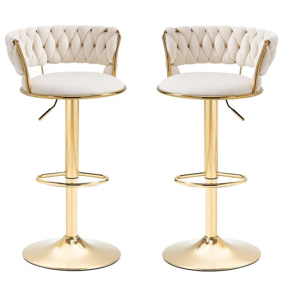 Set of 2 Velvet Swivel Bar Stools