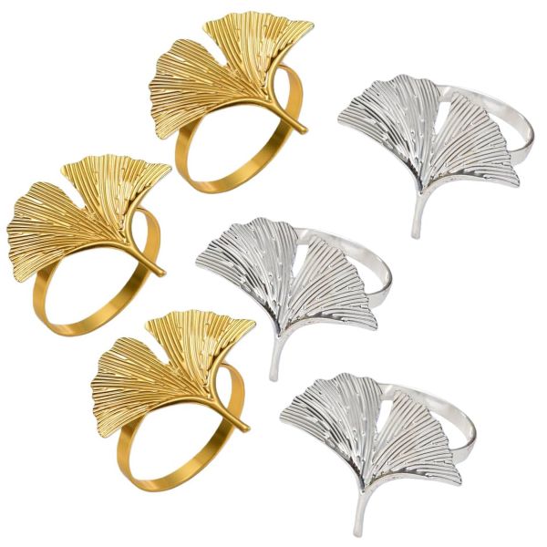 6Pcs Ginkgo Napkin Rings Metal Napkin Buckle Leaf Napkin Holder Table Decor