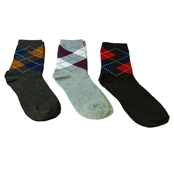 Men's Light Striped Diamond Design Fashionable &amp; Comfortable Socks-3 Pairs