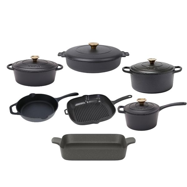 Enameled Cast Iron Cookware Set - Matte Black (11 Piece)