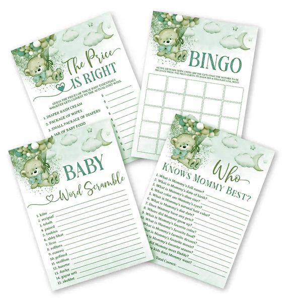 40 Piece Baby Shower Game Cards - Green