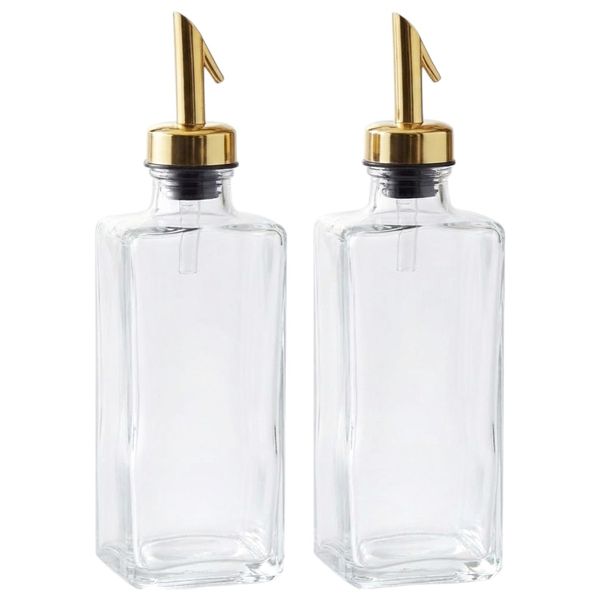 2 Pack - Glass Oil Dispenser Bottle 350ml - Gold