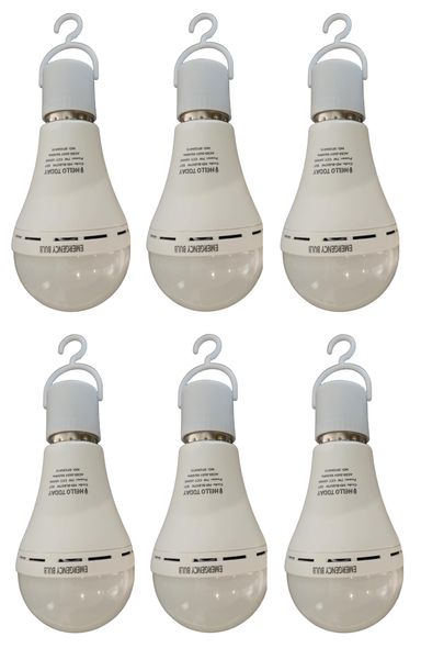E27 Rechargeble 7W Globe - 6 Pack Cool White
