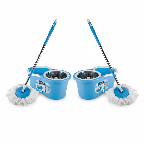 Mop Microfibre &amp; 13L Bucket Spin Action Cleaning Tool - 2 Pack