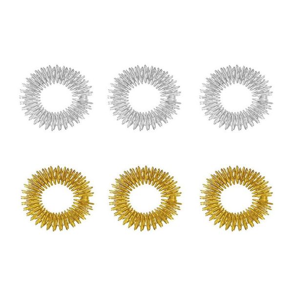 6 Acupressure Stress Relief Massage Finger Rings - Silver and Gold
