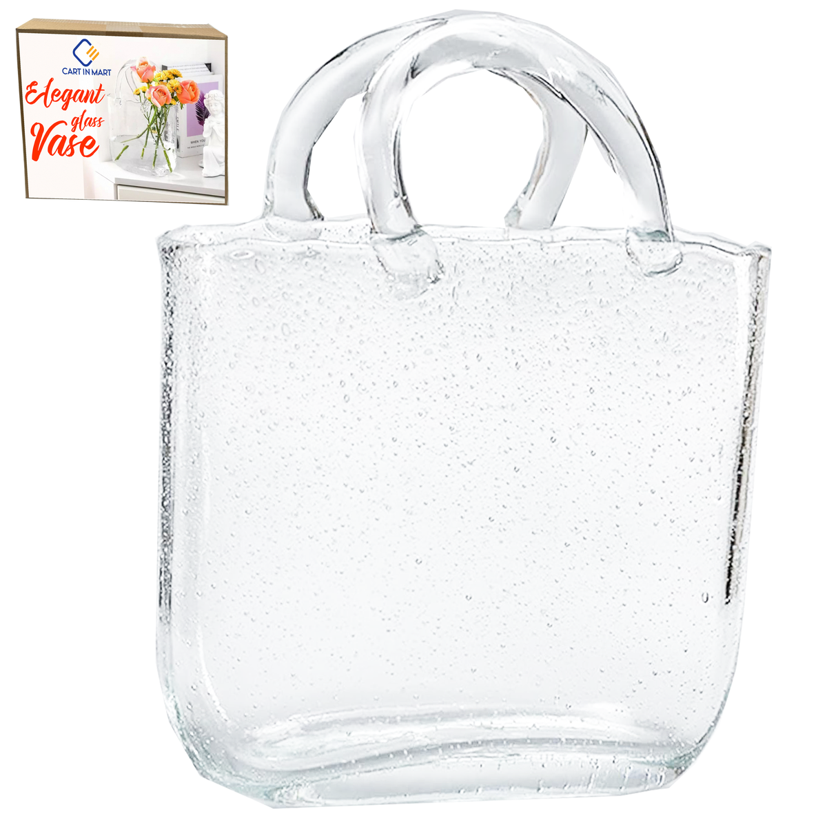 Clear Glass Handbag Shape Flower Vase with Fish Bowl For Home Office Decor
