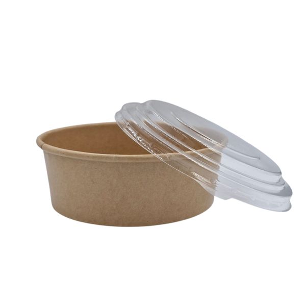 Kraft Salad Round Bowl and Clear PLA Lids Combo 590ml - Pack of 45