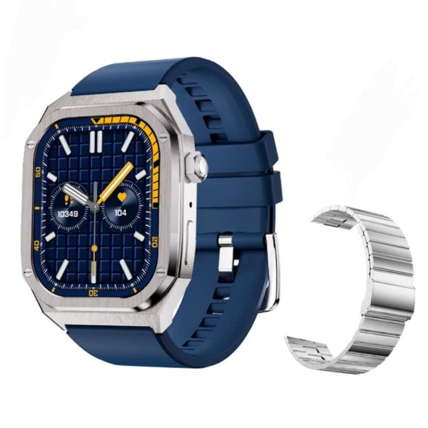 Sports smart watch health monitoring silicone and stainless steel band