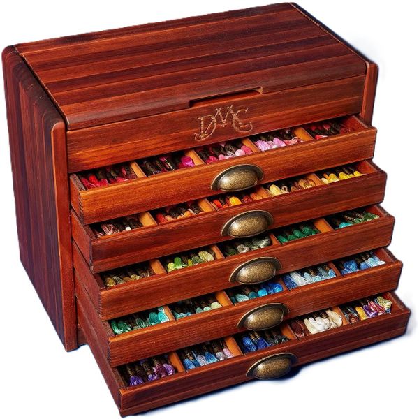DMC Vintage Wooden Chest with 500 x Embroidery Floss Mouline Skeins