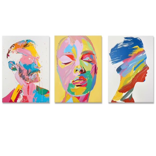 Canvas-Art-3 Pieces Colourful Face Modern Decorative Wall Art