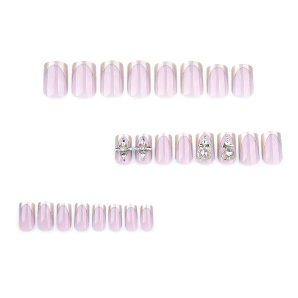 Press On Nails Square 3D Rhinestones Fake Nail Art Short False Nails