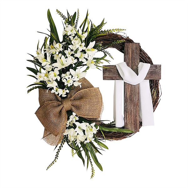 Easter Wreath Door Hanging Decoration With Cross Bouquet Garland A