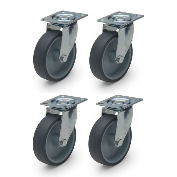 4 Pack Castor Wheel, 125mm, Swivel, Heavy Duty, Thermoplastic.