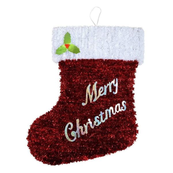 Large Hanging Tinsel Stocking Christmas Decoration