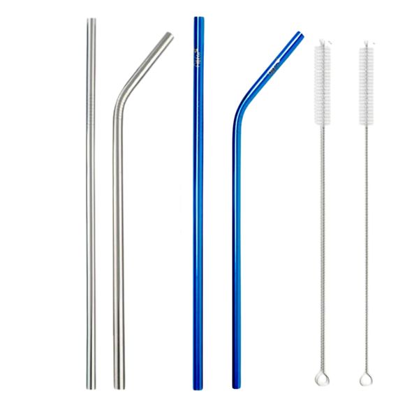 Stainless Steel Straw - 4 Pack Blue and Silver