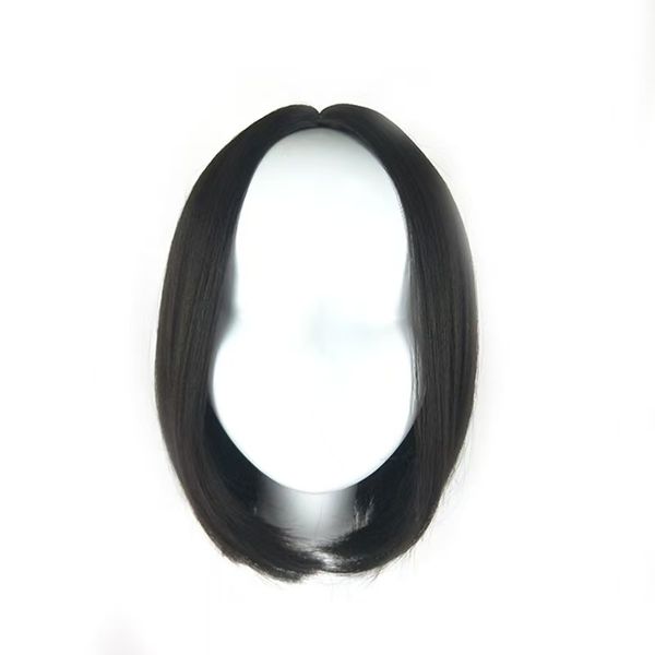 Black Straight Bob Haircut with Buttoned Mesh Headband
