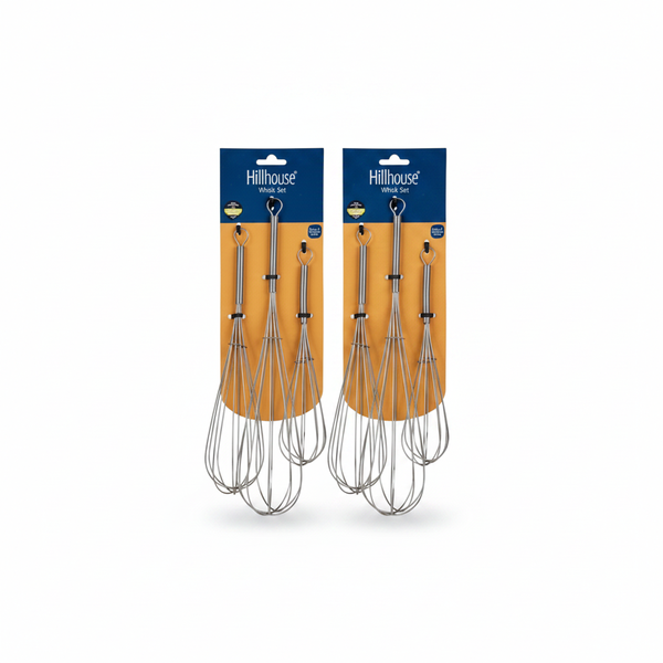 Hillhouse Stainless Steel Egg Whisk Set, 3 Piece Kitchen Tool - 2 Pack