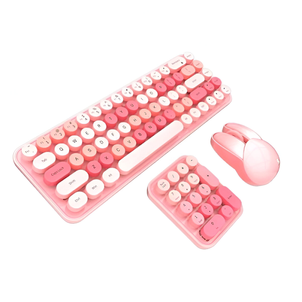 Retro Round Keycaps Wireless Keyboard, Mouse &amp; Numeric Keypad Set