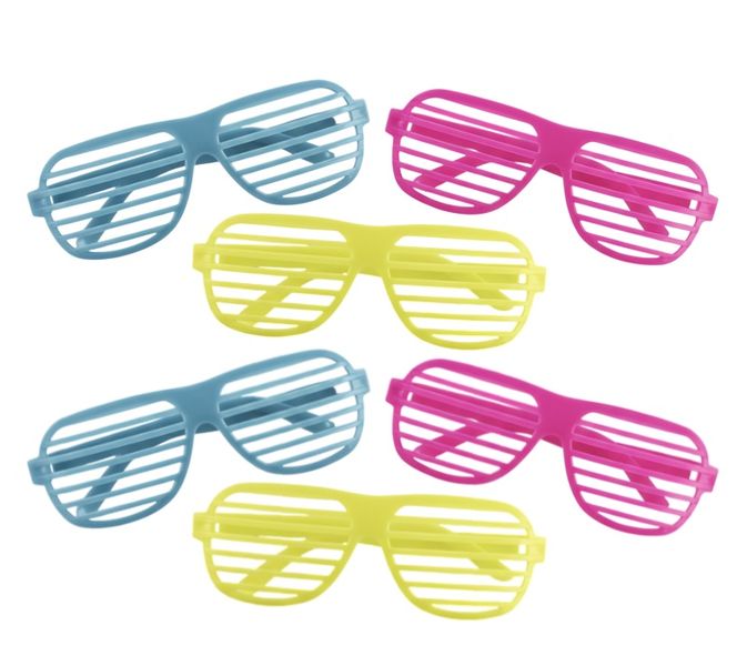 Neon Pack of 6 Kids Plastic Shutter-Shade Glasses