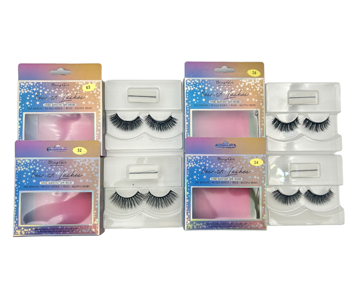 Bling Girl Self Adhesive Quick Press on eyelash 4Pairs #63 ,#38 ,#52 &amp; #34