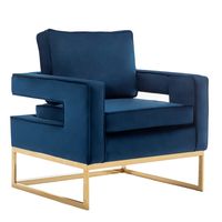 Hazlo Accent Modern Arm Chair Sofa Living Room Velvet Blue Gold Legs