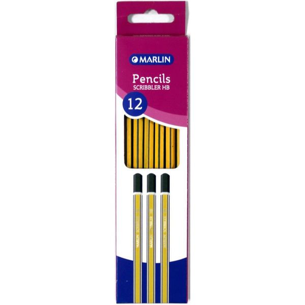 Marlin 12 Scribblers Blue &amp; Yellow Striped HB Pencils