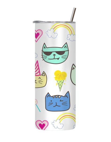 Feline Party 20 Oz Tumbler Lid Straw Cat Lovers Graphic Gift 136