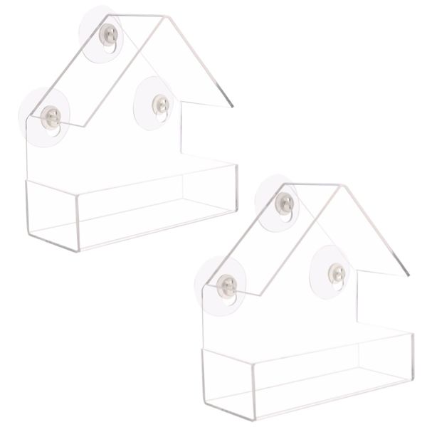 Pet 2pcs Transparent Bird Feeder Hanging Suction Perspex house (15.3cm)