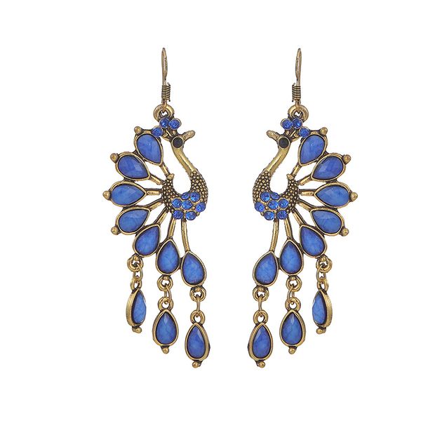 Creative Peacock Shaped Hollow Earrings-Blue