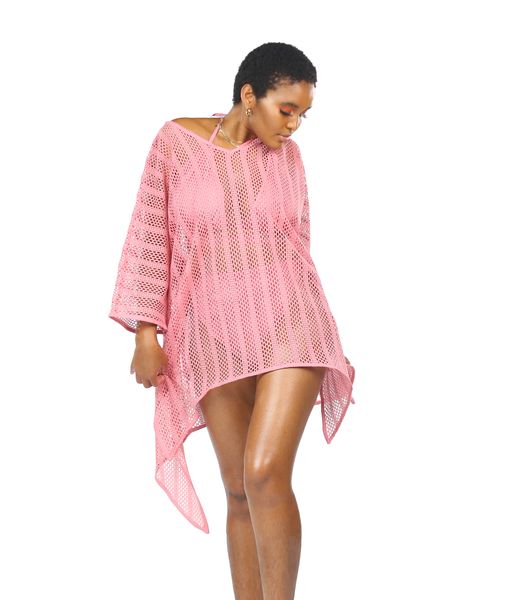 Selphies Beach wool V Neck Kaftan Costume Cover Up - Dusty Pink