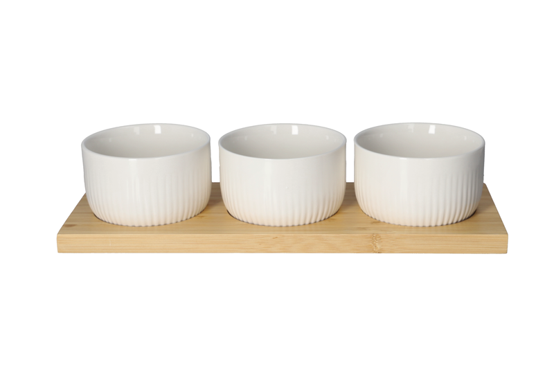 Danny home Bamboo Tray &amp; Ceramic Pastry Bowls - 4 Piece