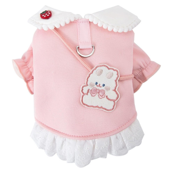 Pink Dog Dress with Lace Skirt, Cute Puppy Outfit for Small Pets