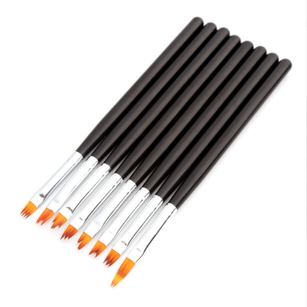 8 PCS Oblique Head French Tip Nail Brushes Set Black Handle Nail French