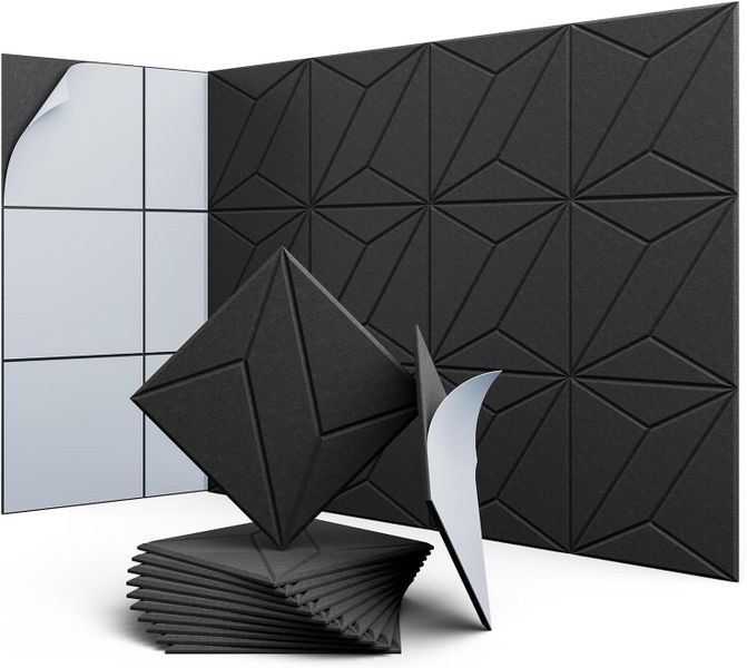 12 Pack Black Acoustic Panels for Wall Sound Absorbing, Self-Adhesive