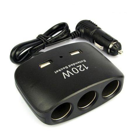 120W 12V 24V 3-Socket Cigarette Lighter Splitter with Dual USB