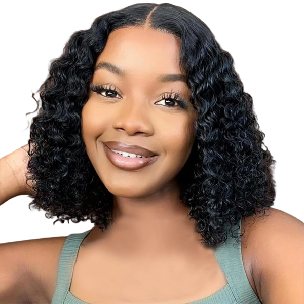 Short Water Wave Wig Bob Wig 13x4 Frontal Curly Human Hair Wet and Wavy