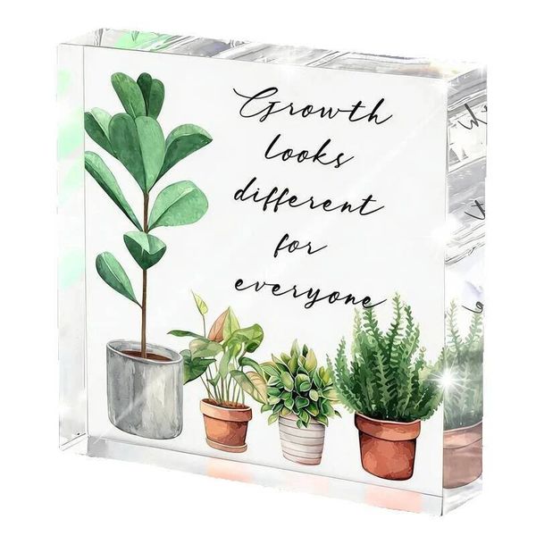 Growth Looks Different Plant Motivational Acrylic Sign for Home Office