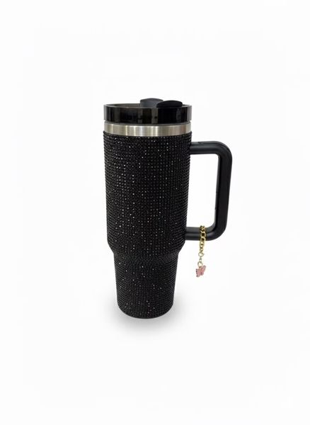Rhinestone Bling Tumbler with Handle and 1Straw, Glitter Travel Mug