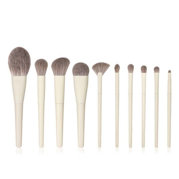 10 Piece White Makeup Brushes Set
