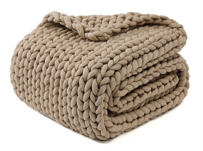 Super Chunky Tube Yarn Knit Throw Blanket 120cm Acrylic Rectangular Taupe