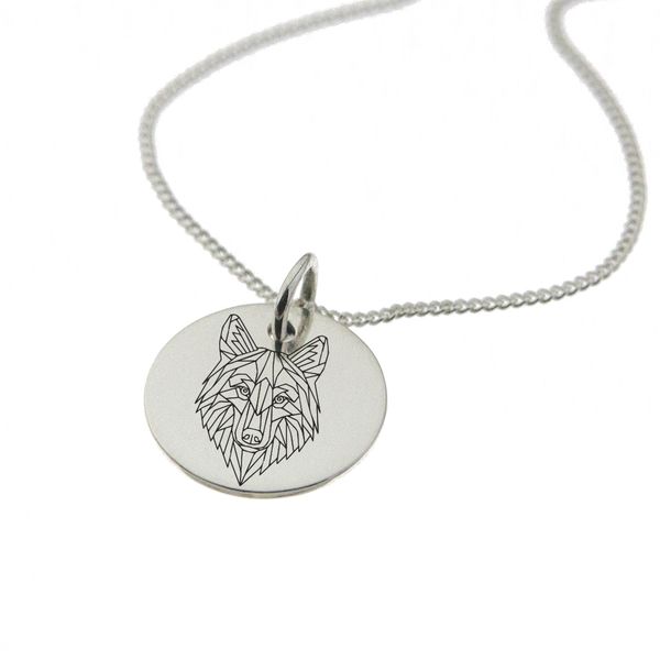 Geometric Wolf Sterling Silver Necklace