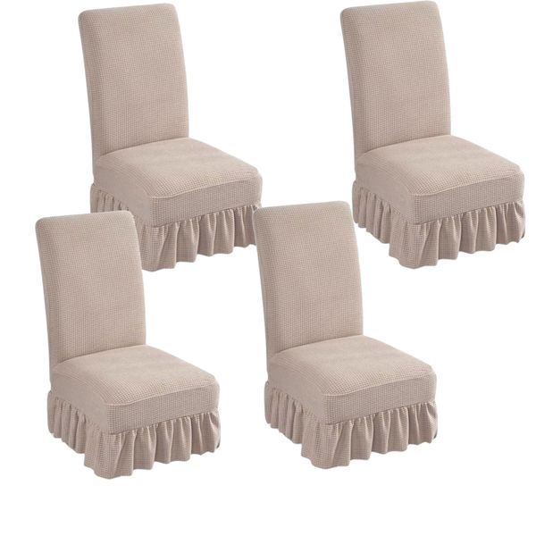 4 Pieces Elastic Textured Chair Cover Stretch Removable Dining Chair Covers