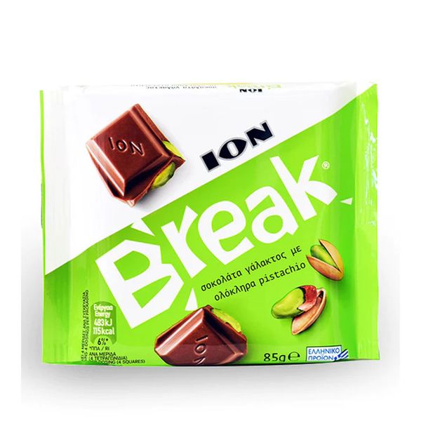 Ion Break MILK Choc W/ Pistachio Nuts - 8 Pack x 85g